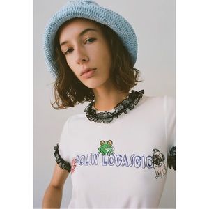 Colin Locascio Tannie T-Shirt with lace ruffle detail- brand new size large